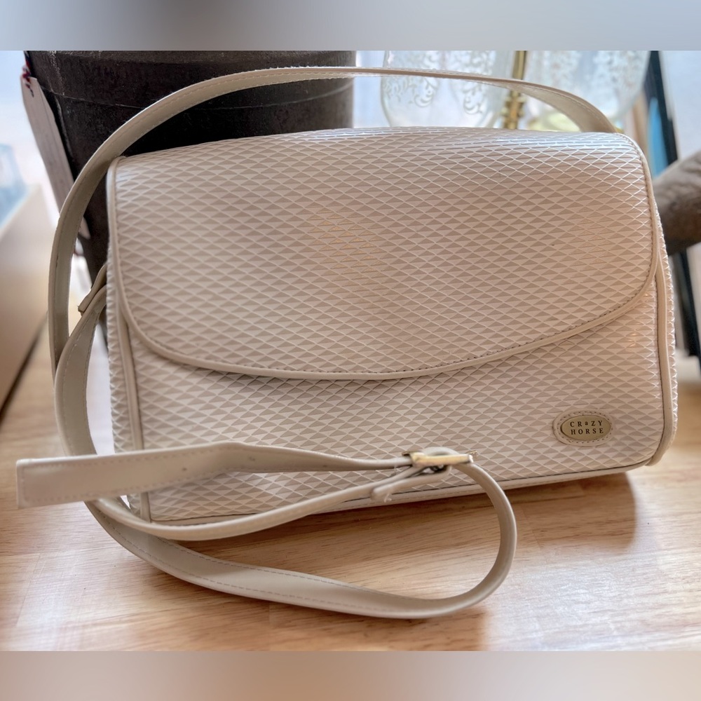 Vintage Crazy Horse shoulder crossbody cream bag
